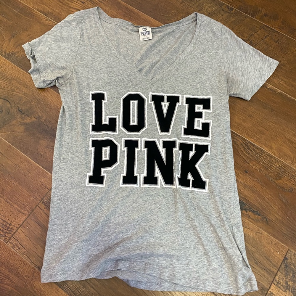 PINK grey V-neck t-shirt